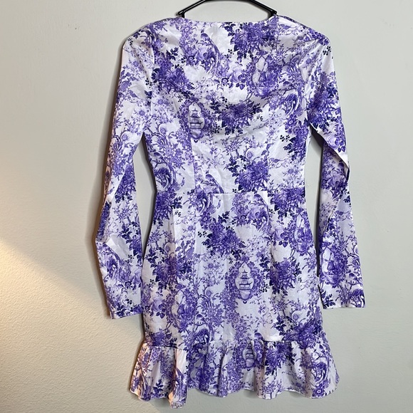 Purple and White Patterned Mini Dress - Picture 7 of 8
